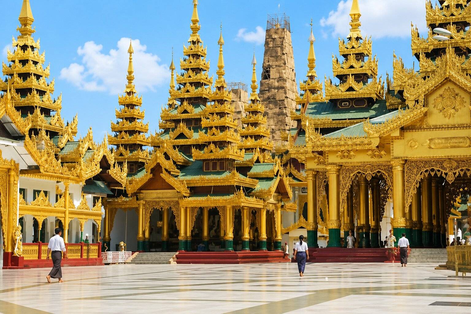 A few tourists in Shwedagon Pagoda in Myanmar