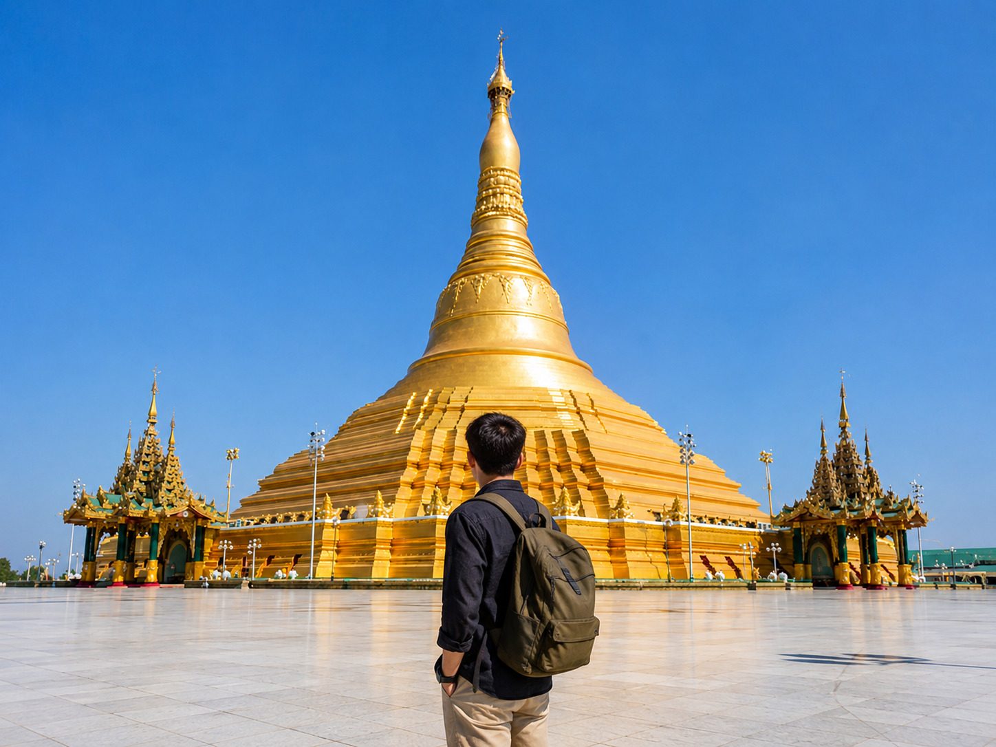 A Man Standing In Front Of Uppatasanti Pagoda Myanmar
