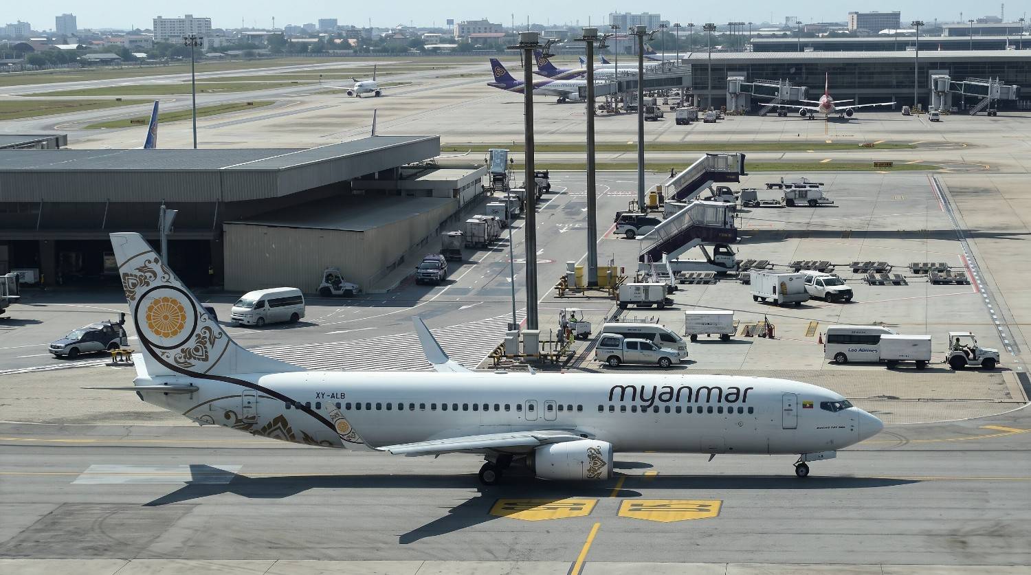 A Myanmar Domestic Flight Waiting To Be Boarded