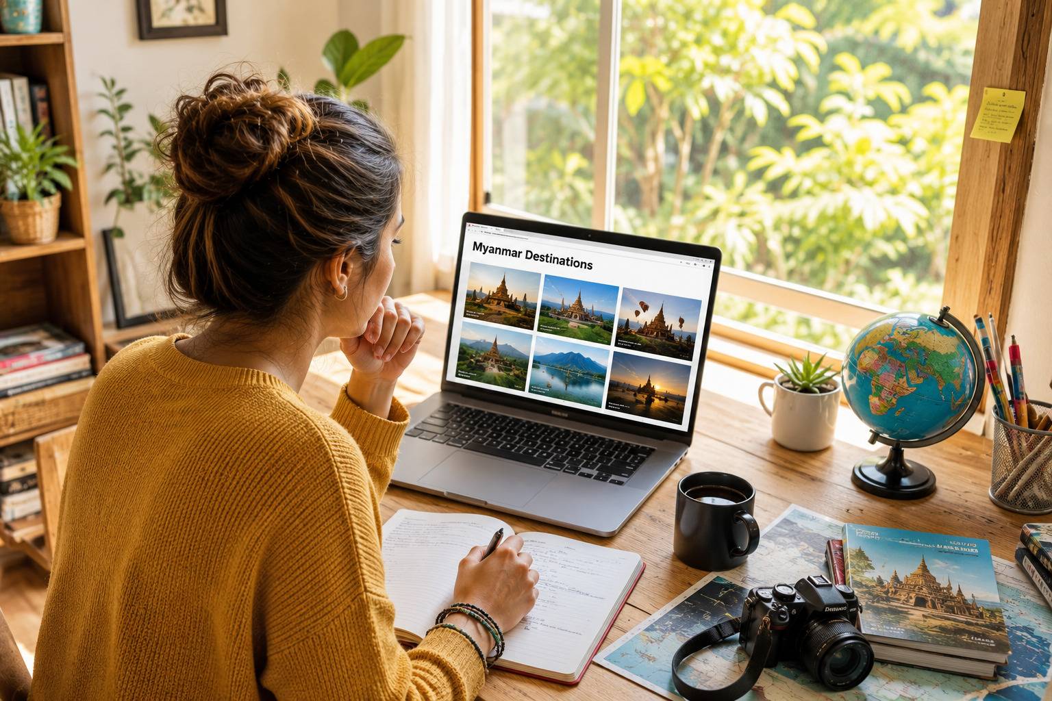 A Woman Researching About Myanmar Destinations