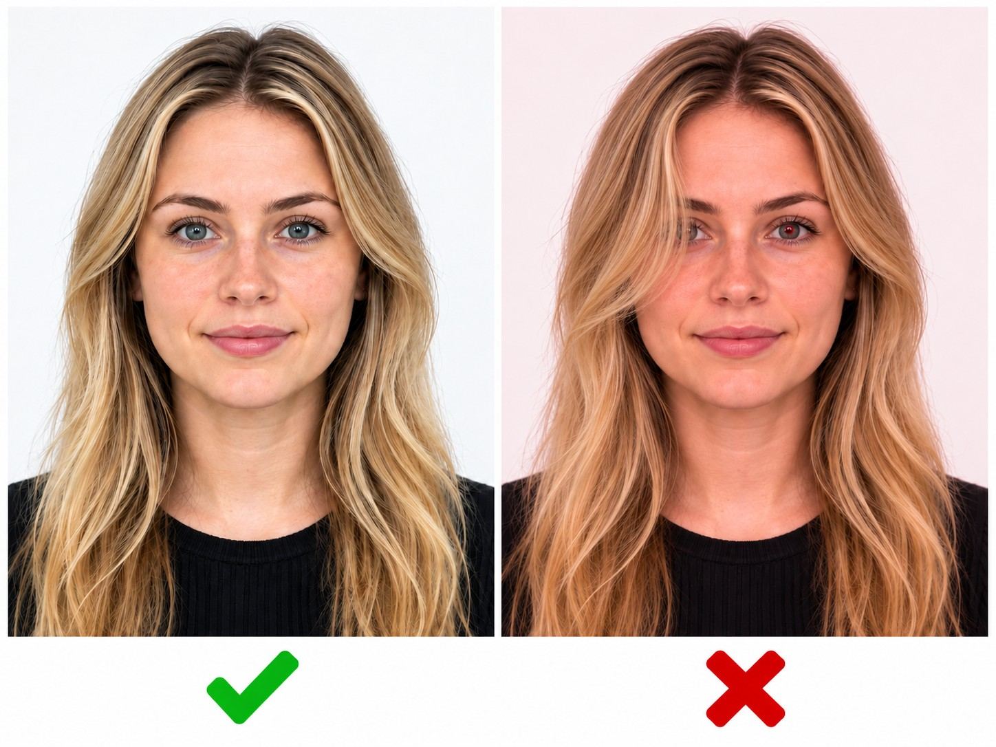 Correct And Incorrect Red Eye Applicant Photo