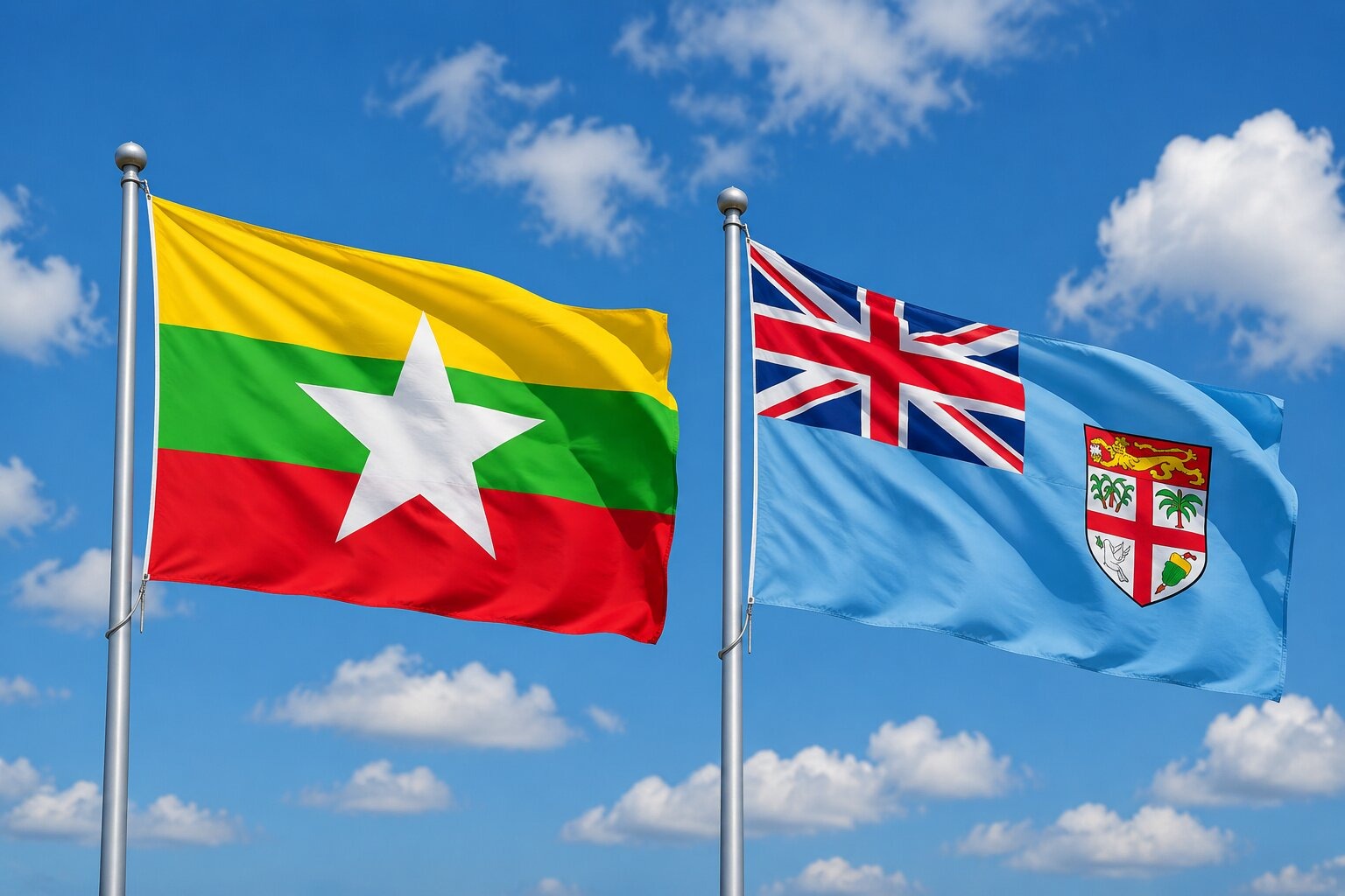 Flags of Myanmar and Fiji