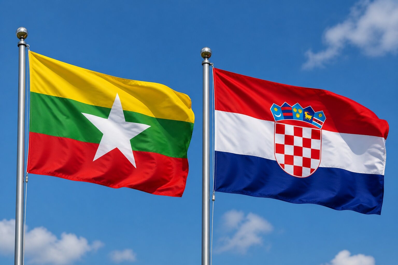Flags of Myanmar and Croatia
