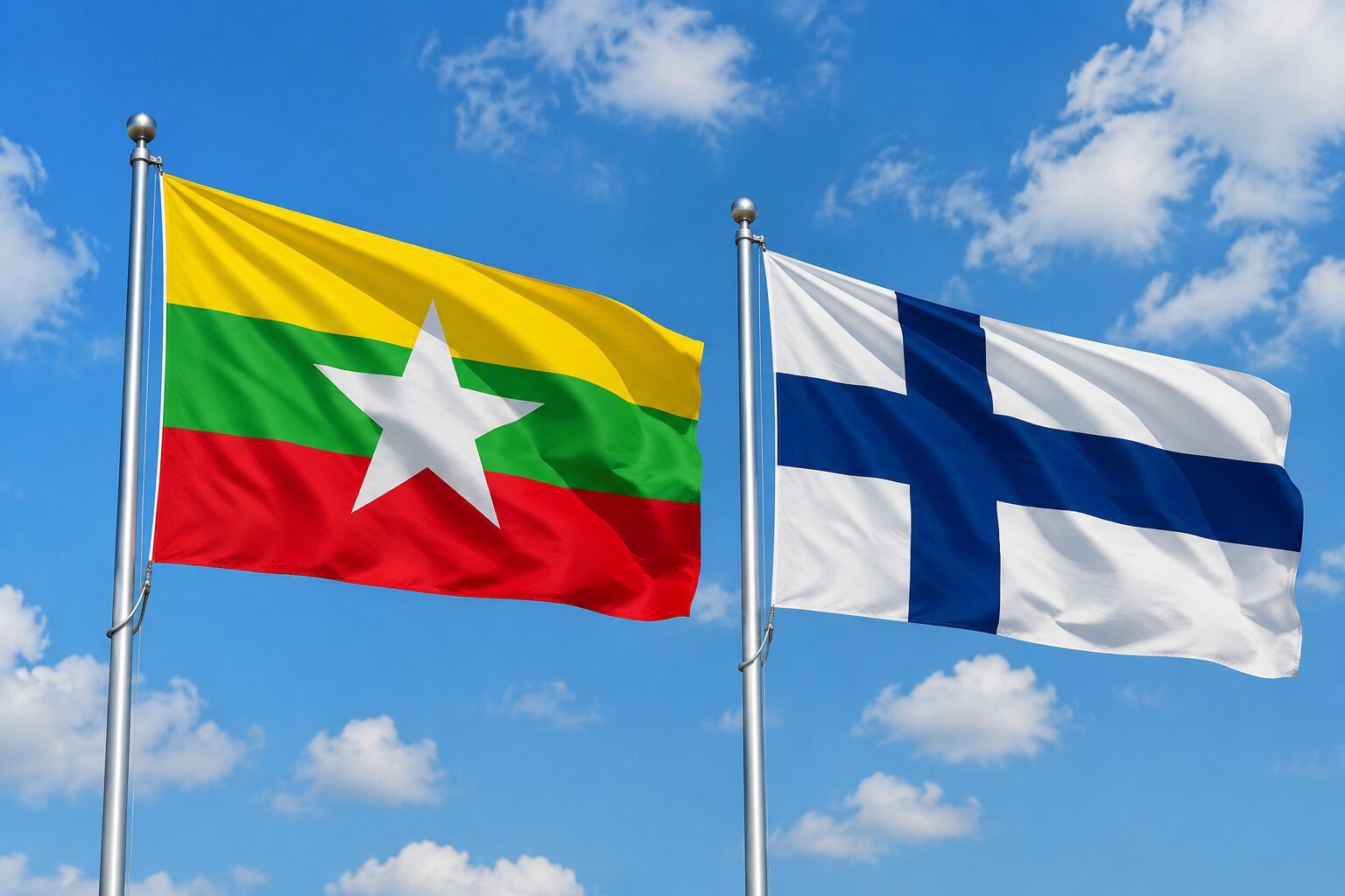 Flags of Myanmar and Finland