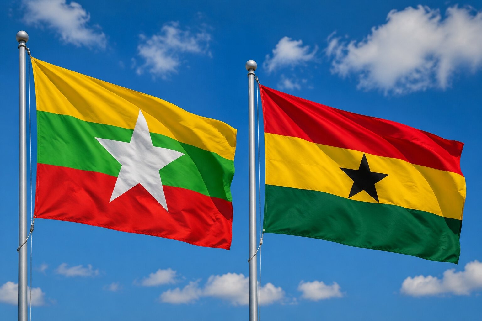 Flags of Myanmar and Ghana