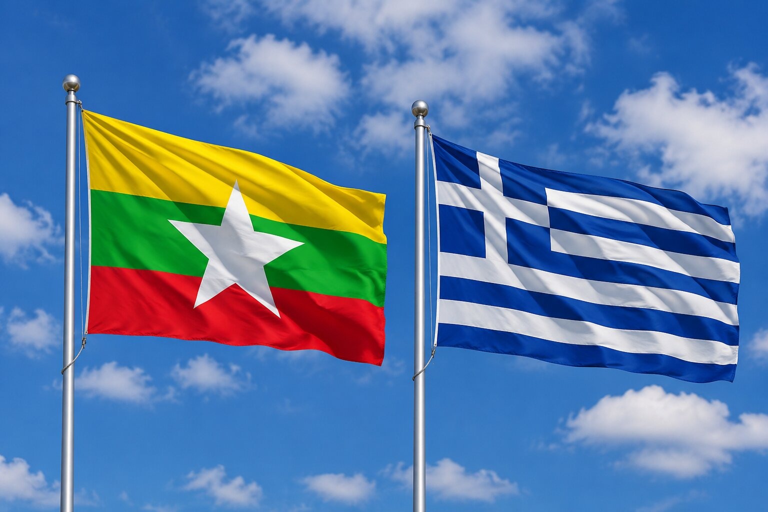 Flags of Myanmar and Greece