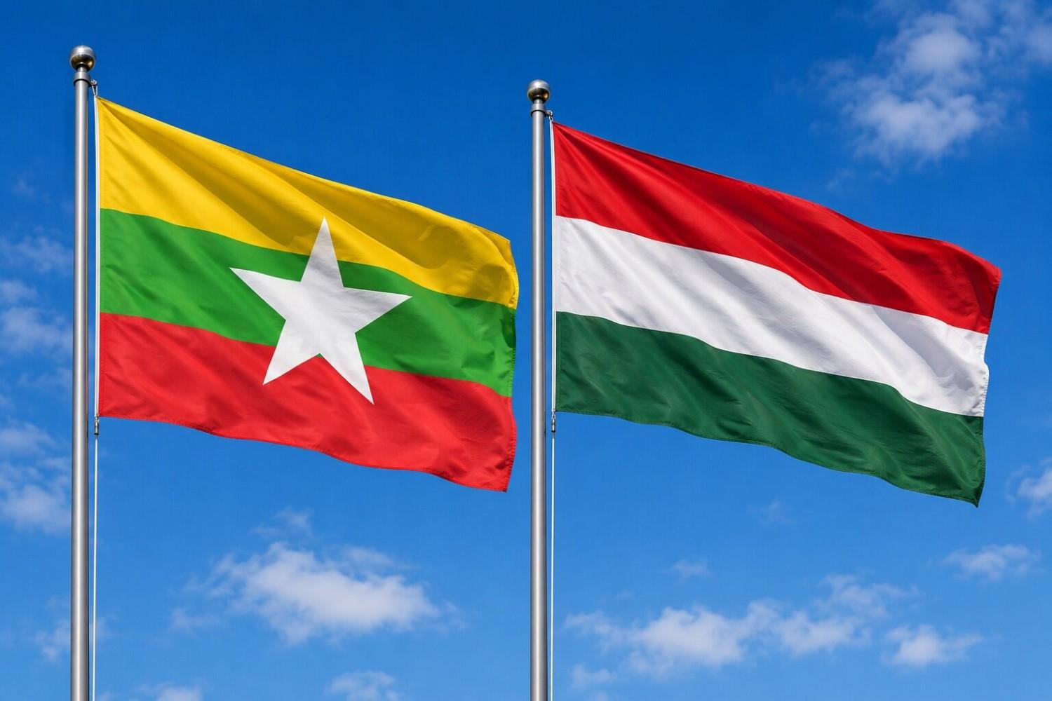 Flags of Myanmar and Hungary