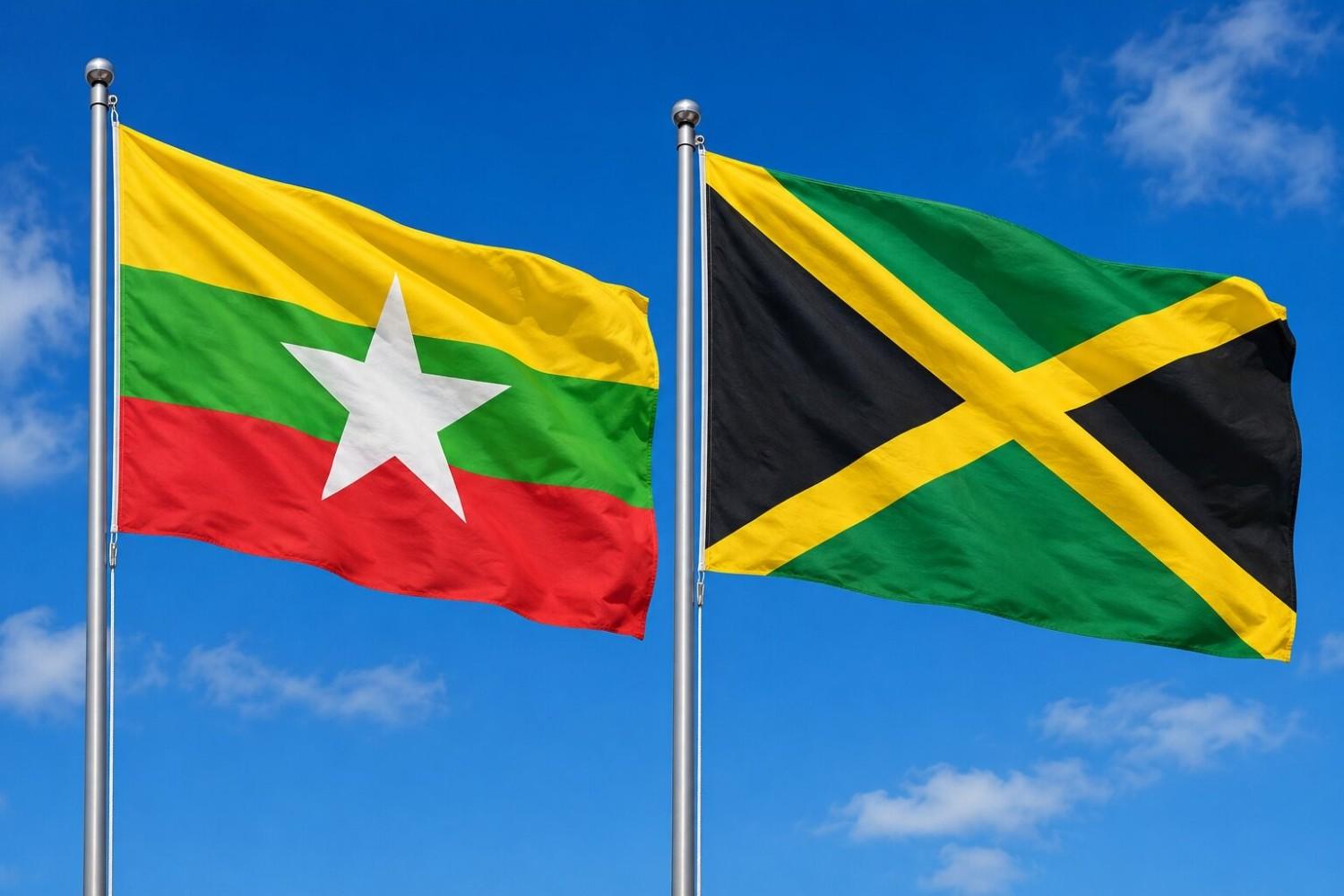 Flags of Myanmar and Jamaica