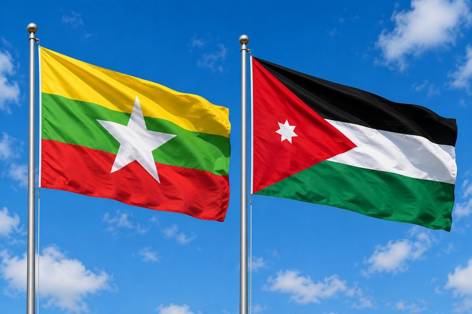 Flags of Myanmar and Jordan