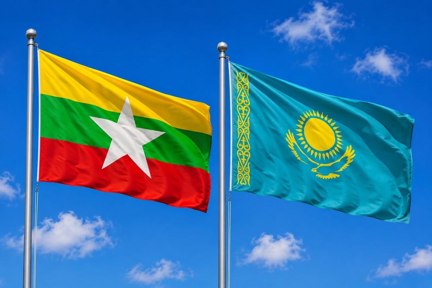 Flags of Myanmar and Kazakhstan