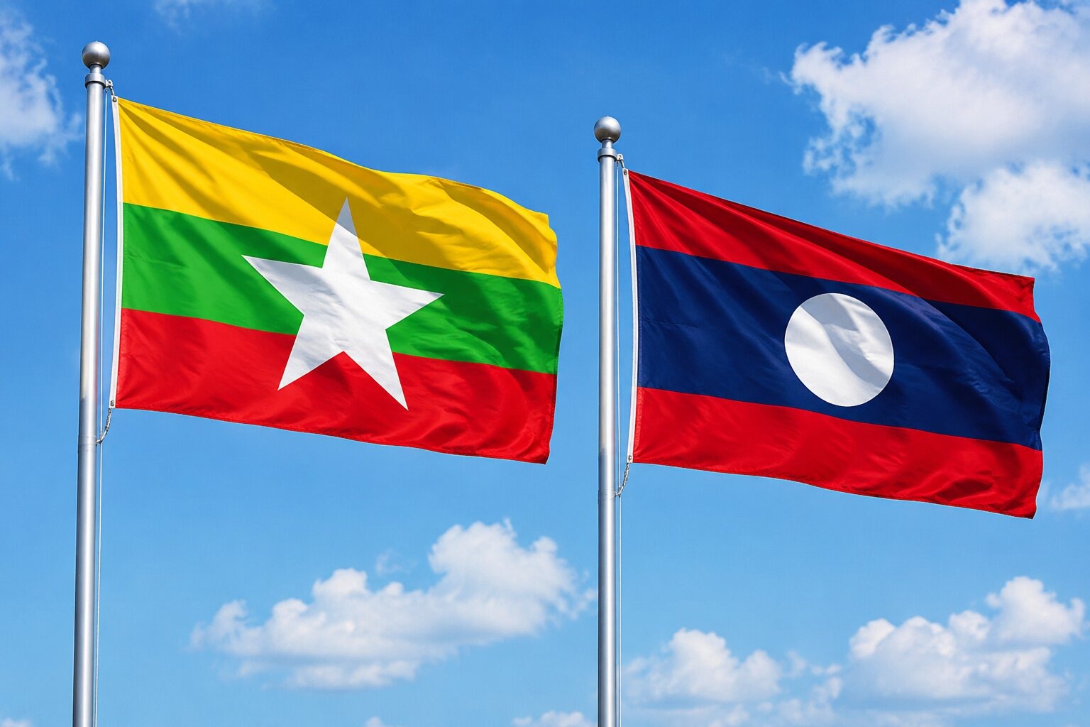 Flags of Myanmar and Laos