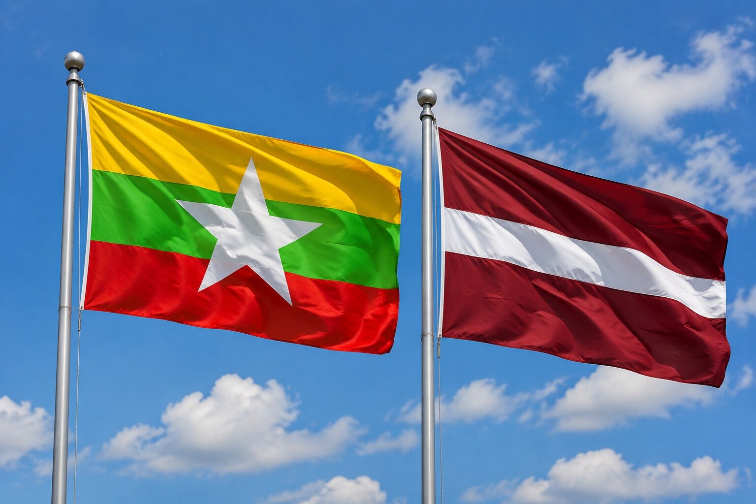 Flags of Myanmar and Latvia