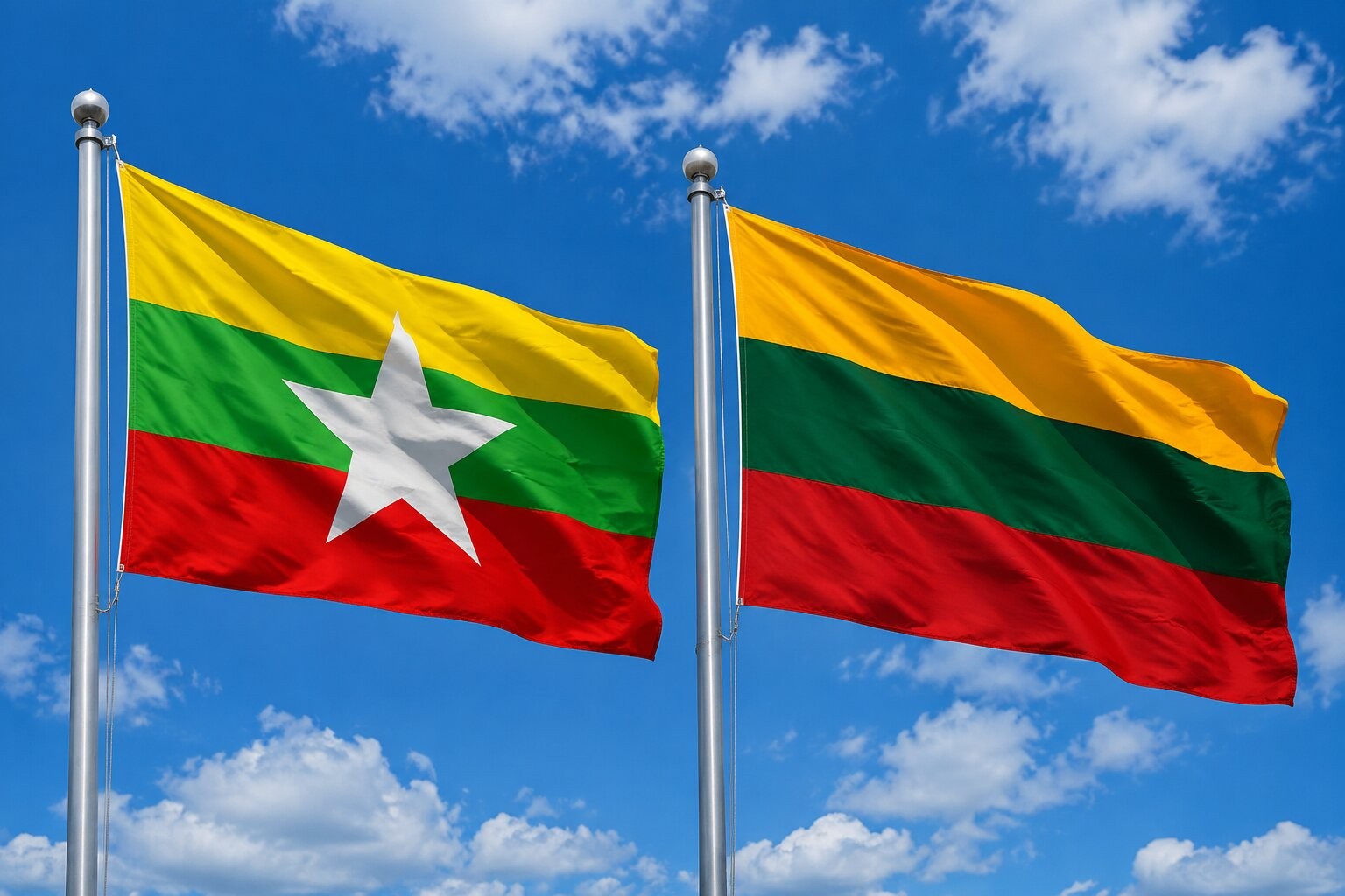 Flags of Myanmar and Lithuania