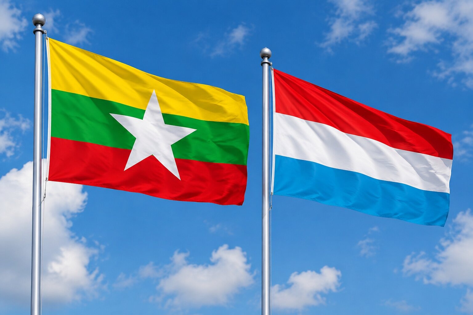 Flags of Myanmar and Luxembourg