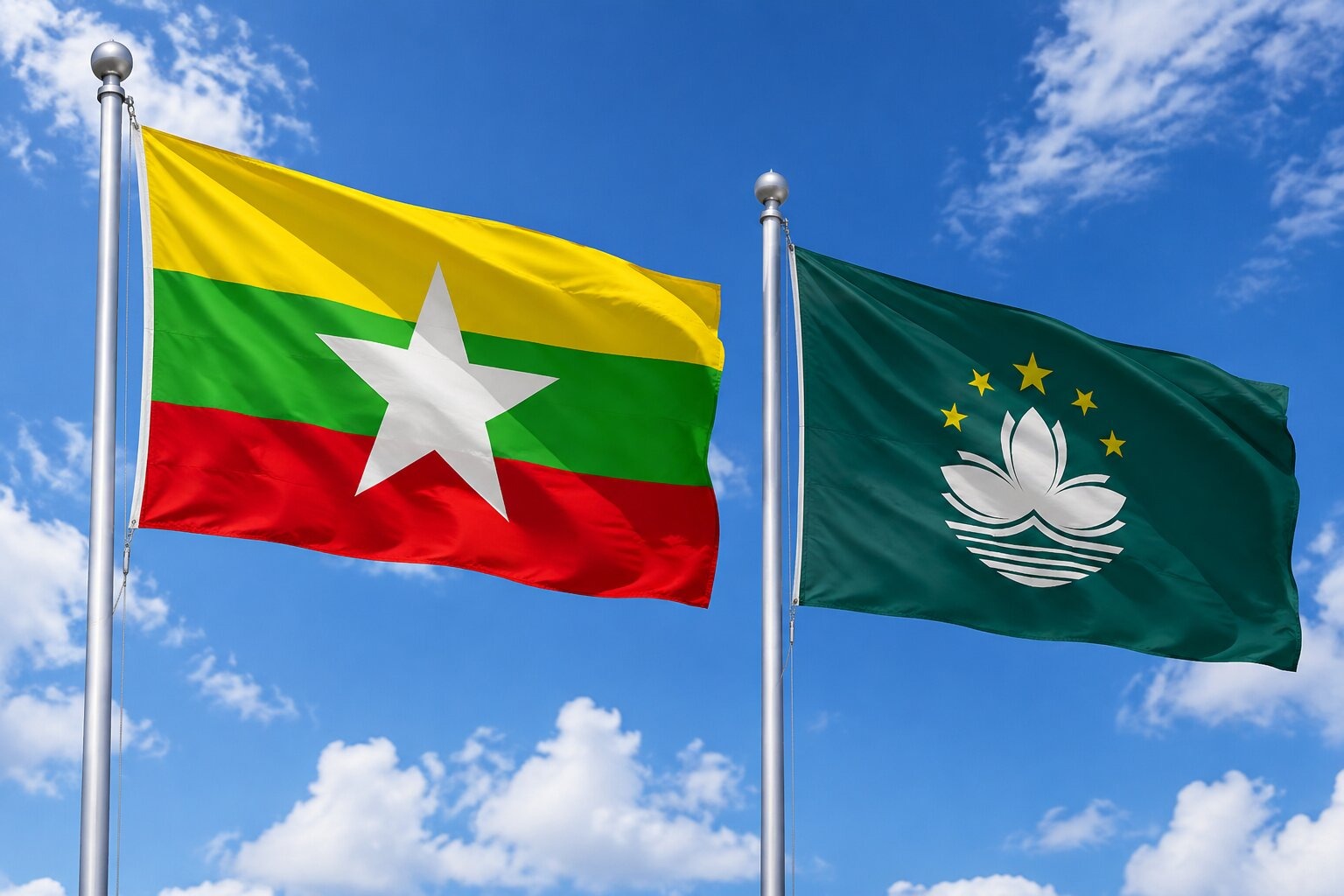 Flags of Myanmar and Macau