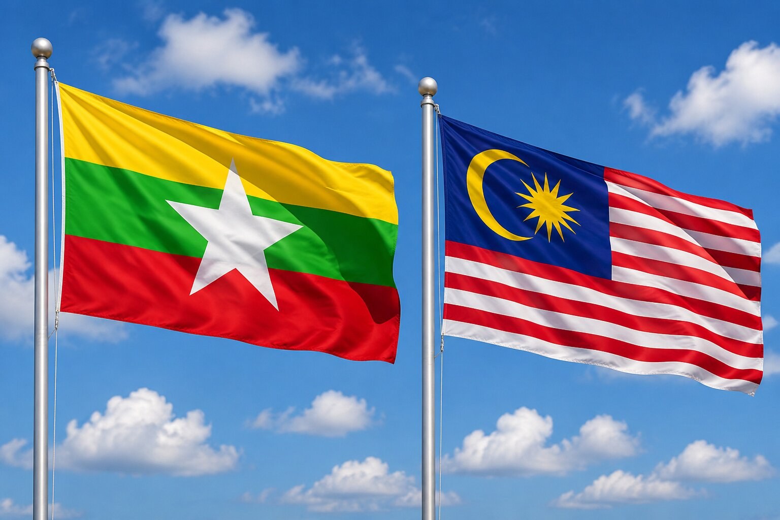 Flags of Myanmar and Malaysia