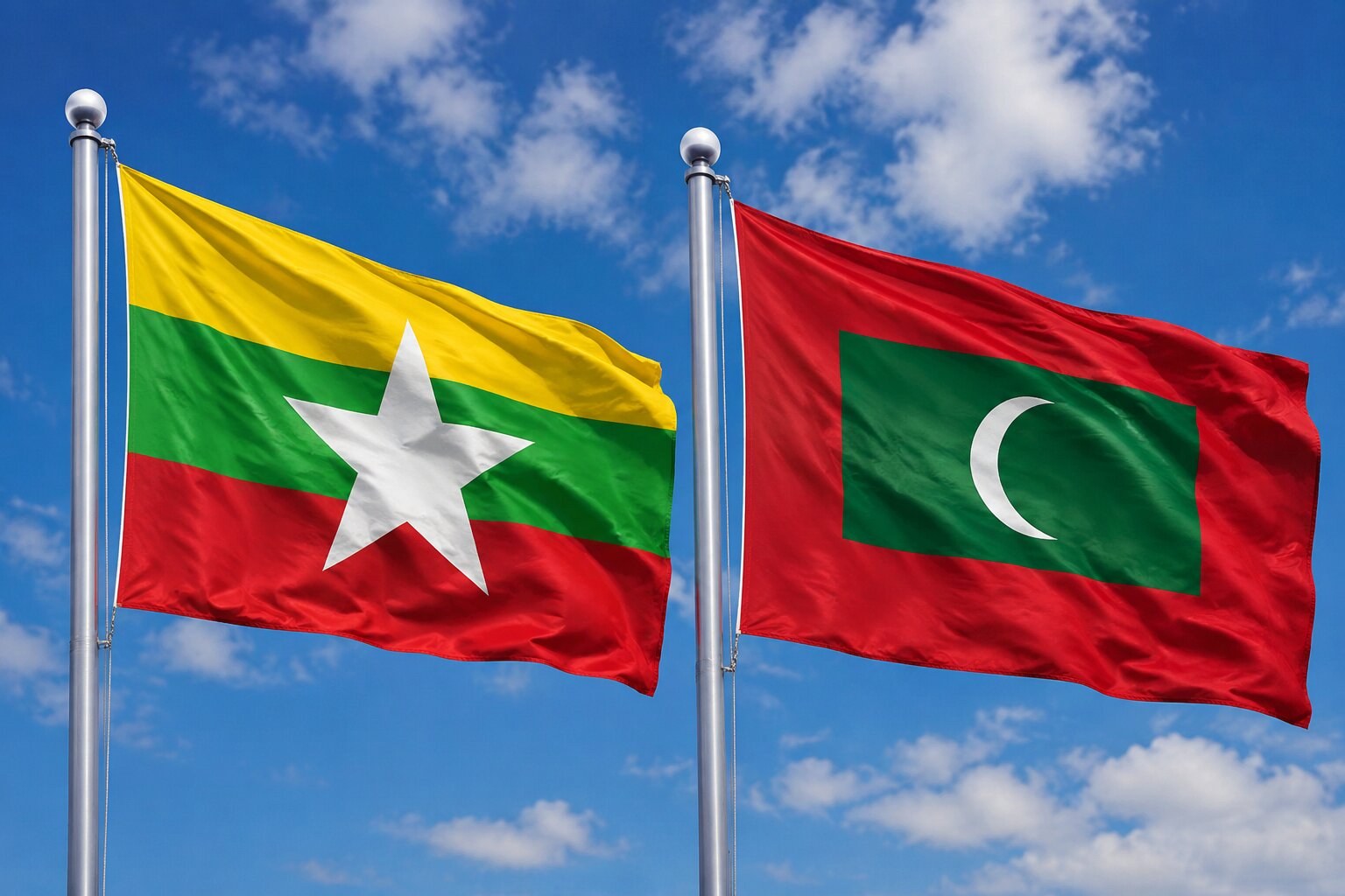 Flags of Myanmar and Maldives