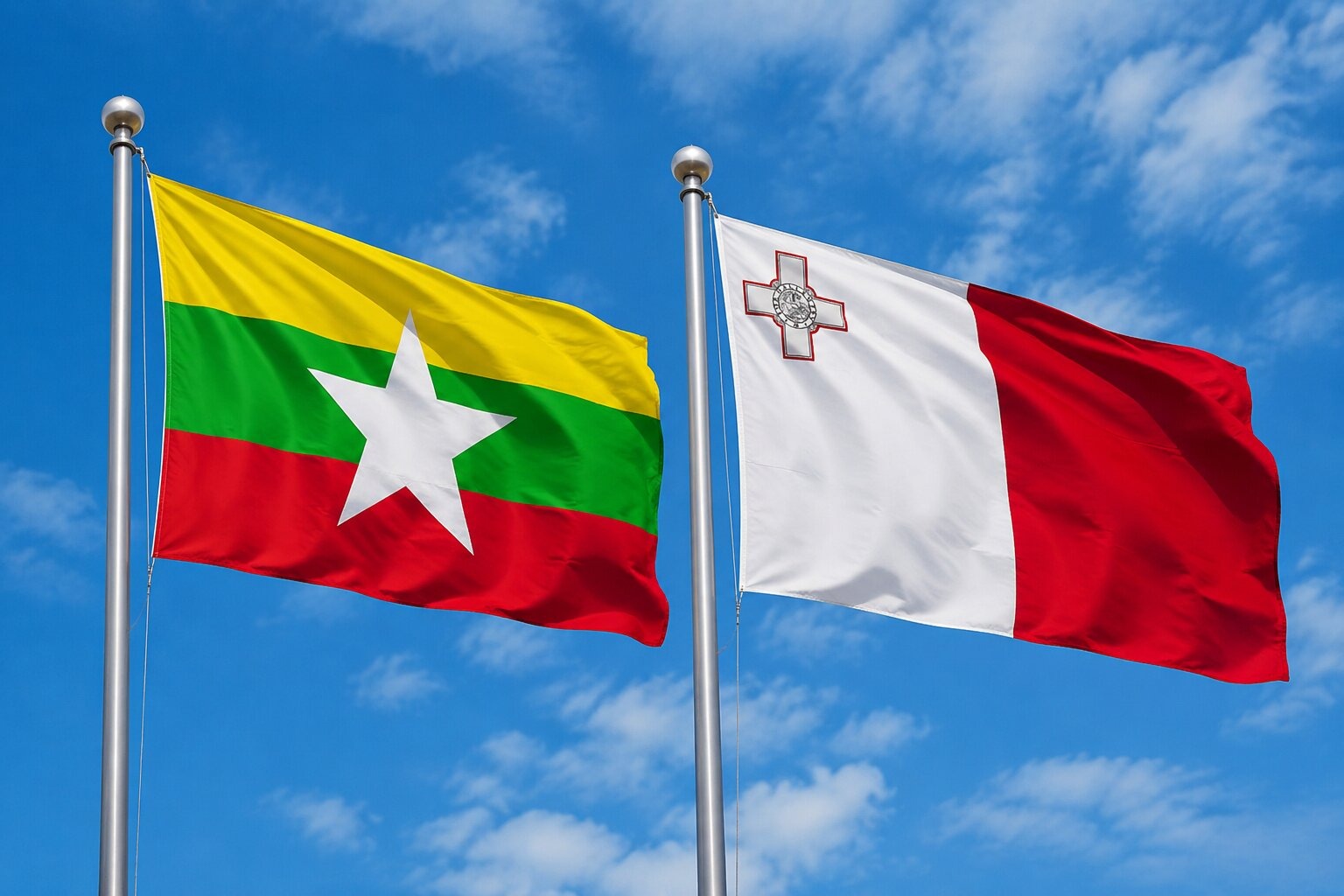 Flags of Myanmar and Malta