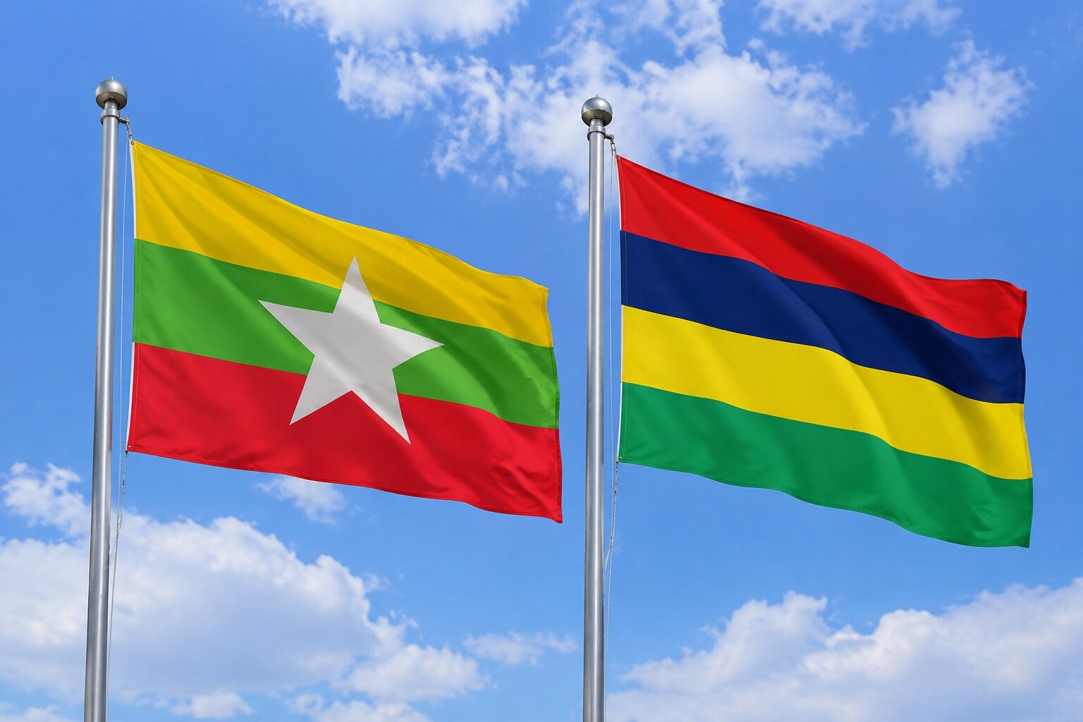 Flags of Myanmar and Mauritius
