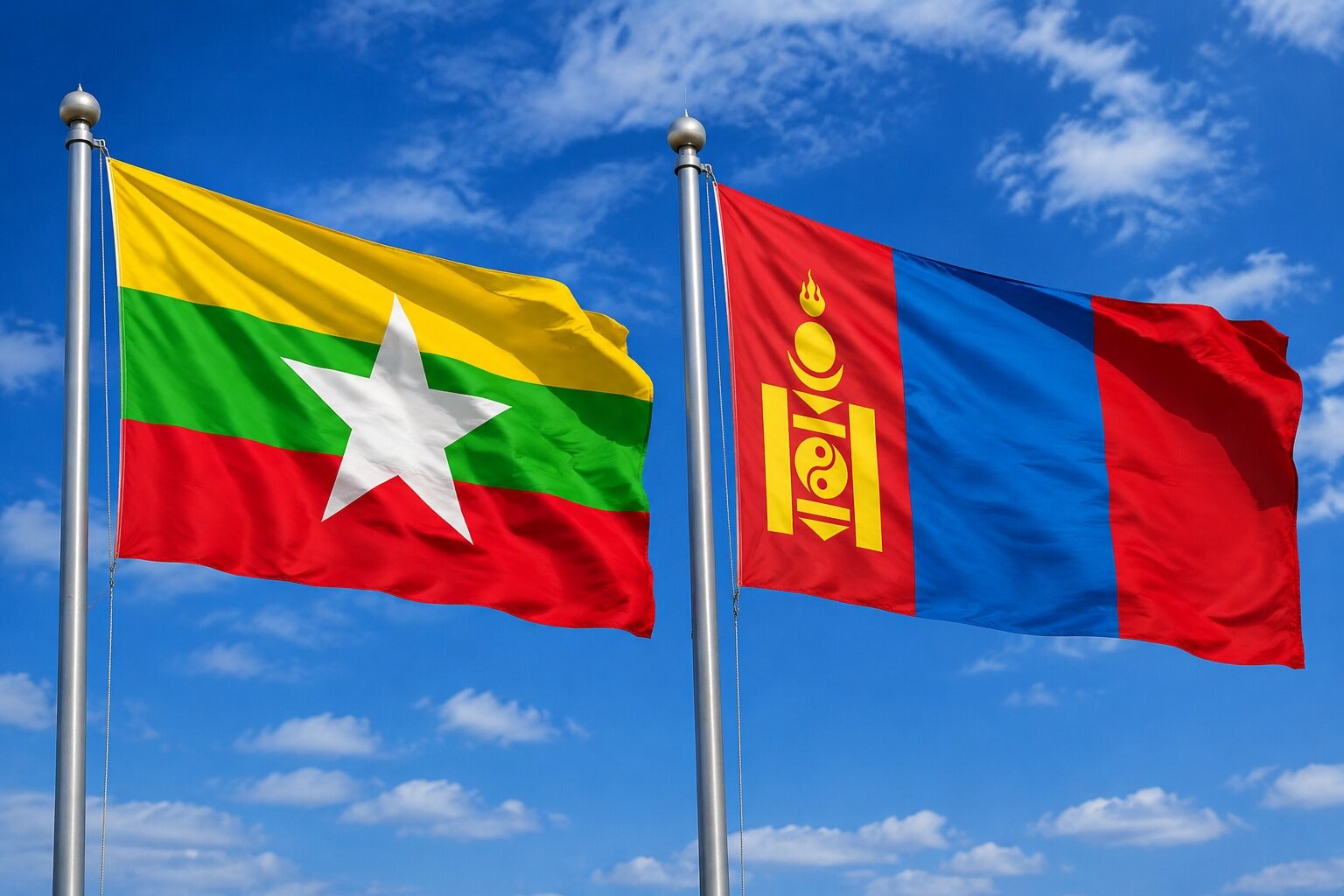 Flags of Myanmar and Mongolia