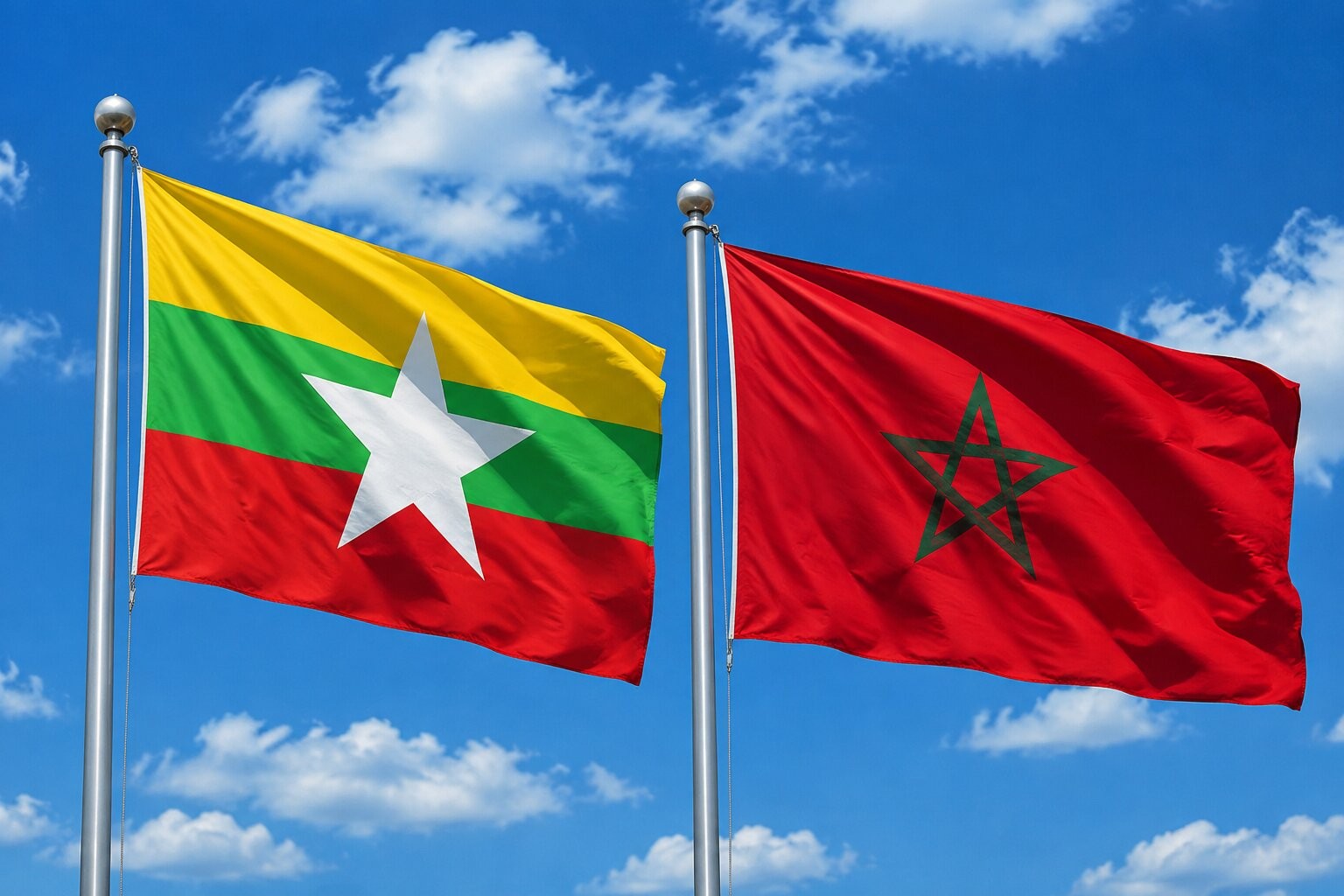 Flags of Myanmar and Morocco