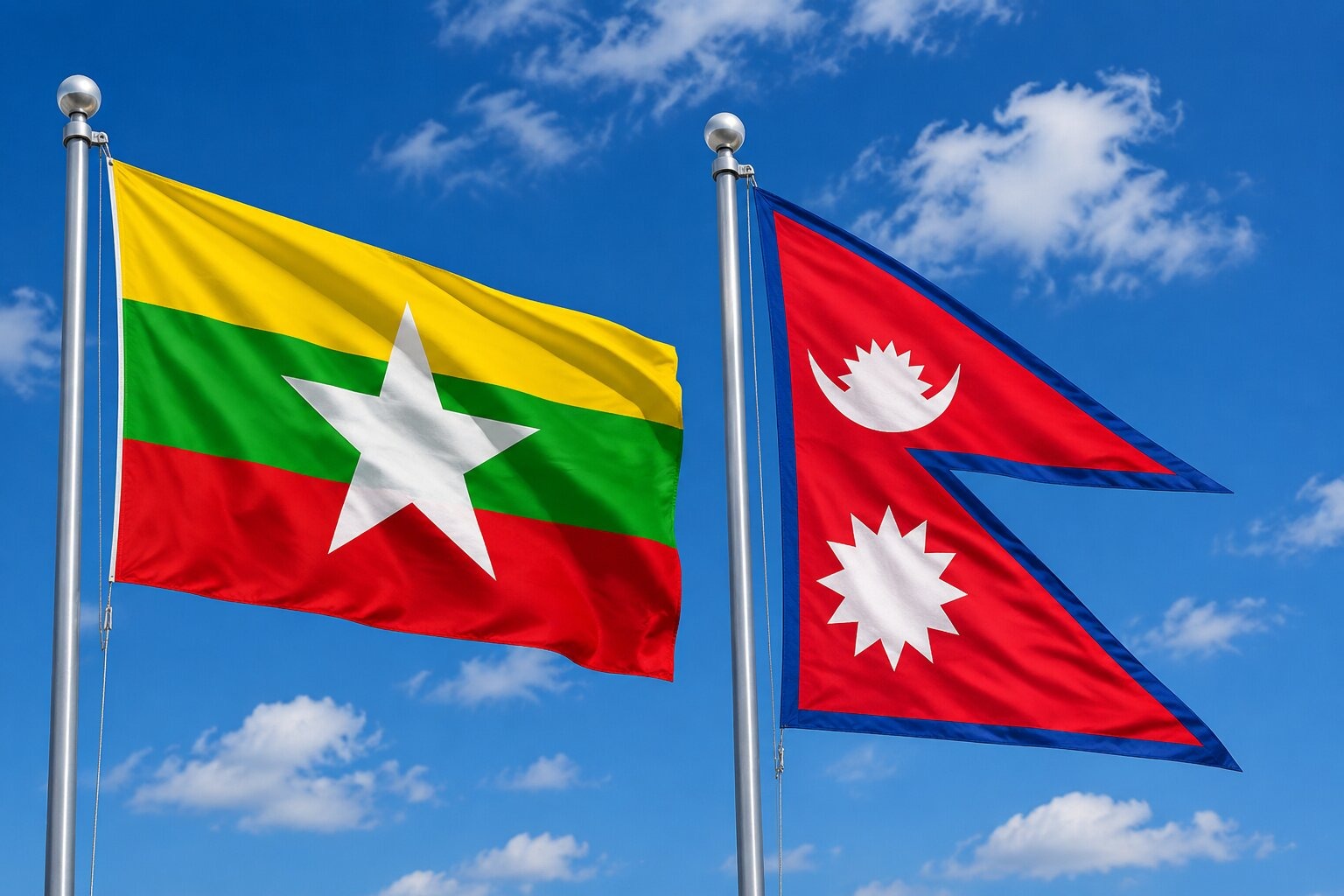 Flags of Myanmar and Nepal