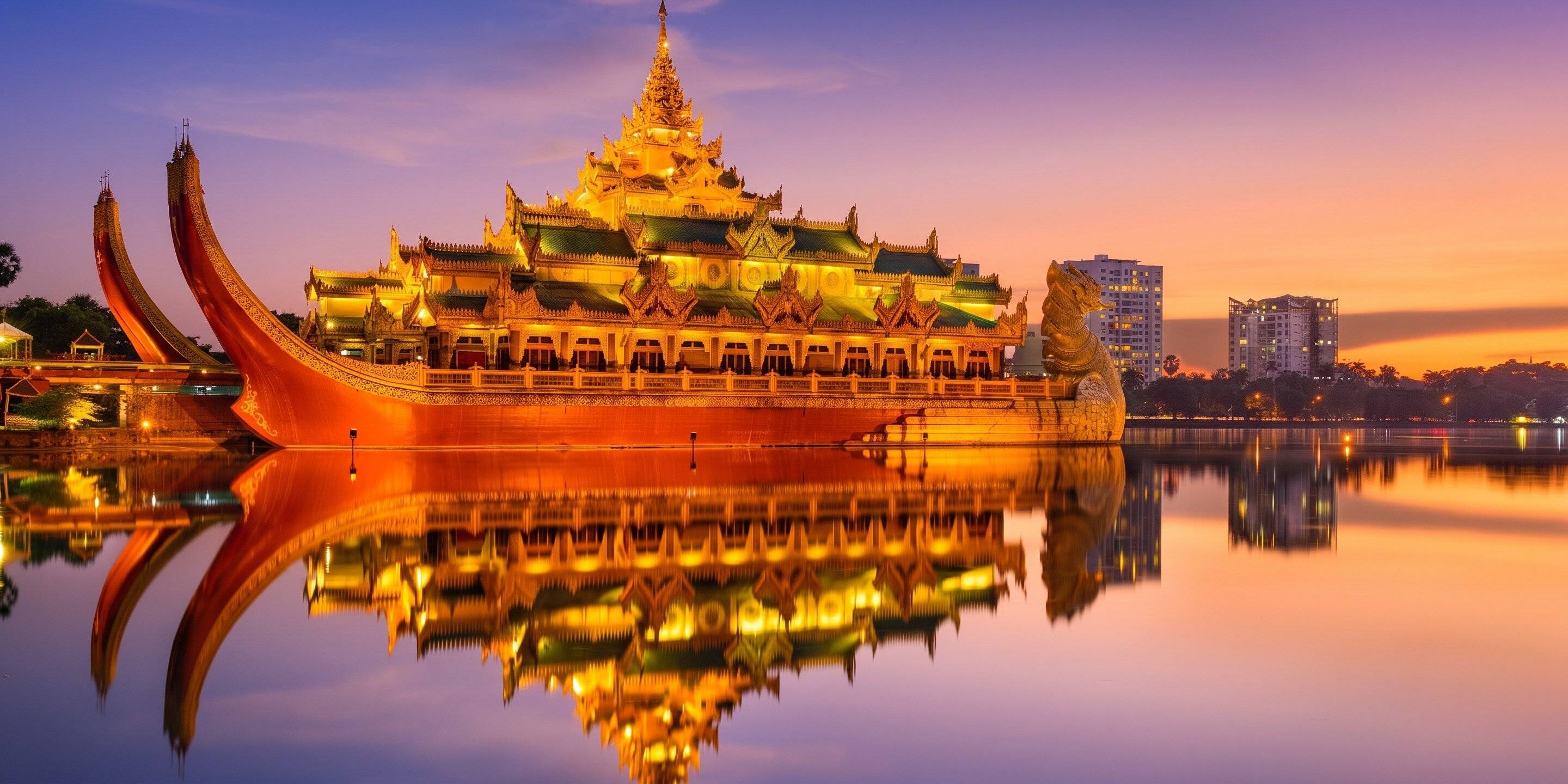 Karaweik Hall Under The Evening Sun In Myanmar
