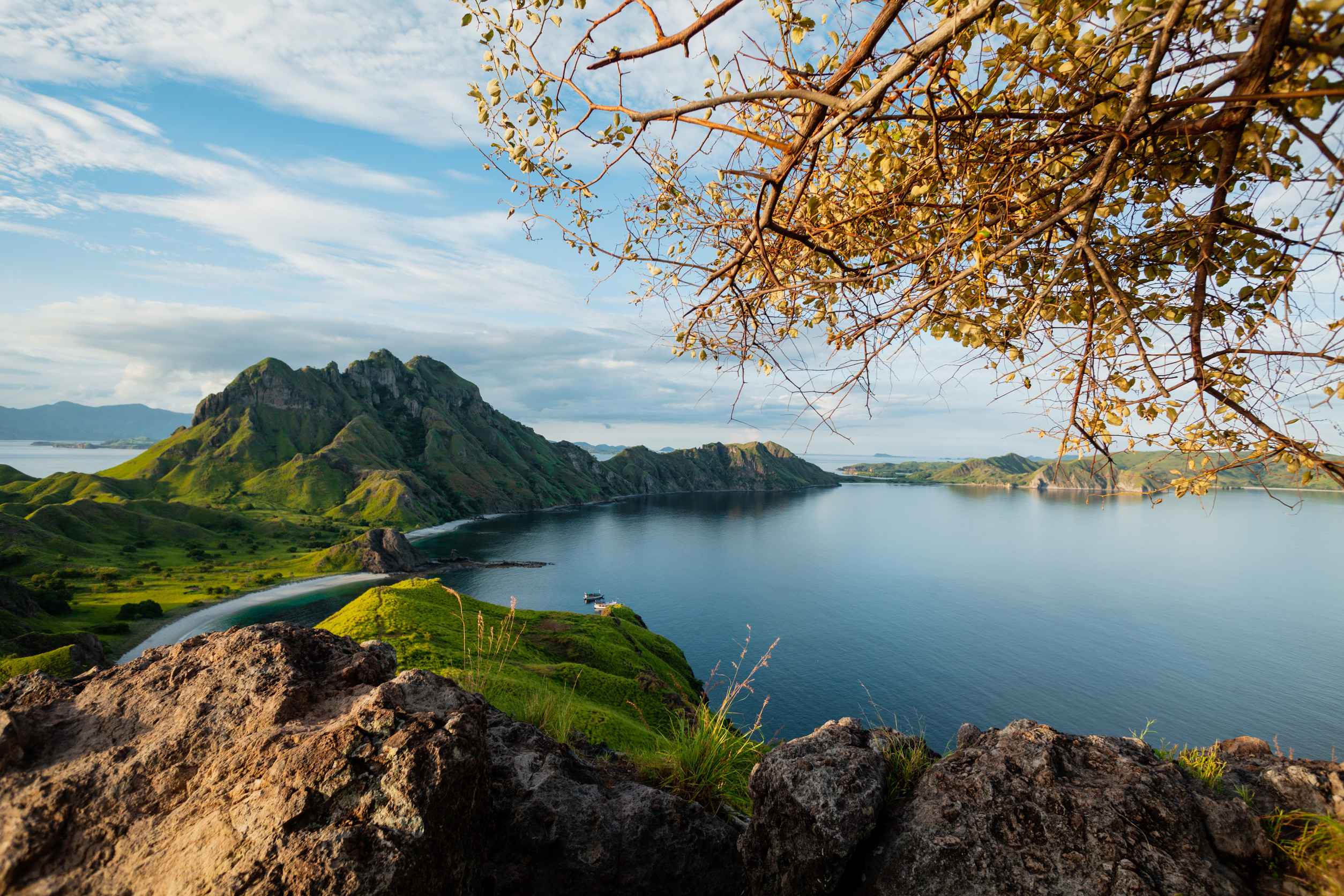 View Of The Bay Surrounded By Green Capped Mountains