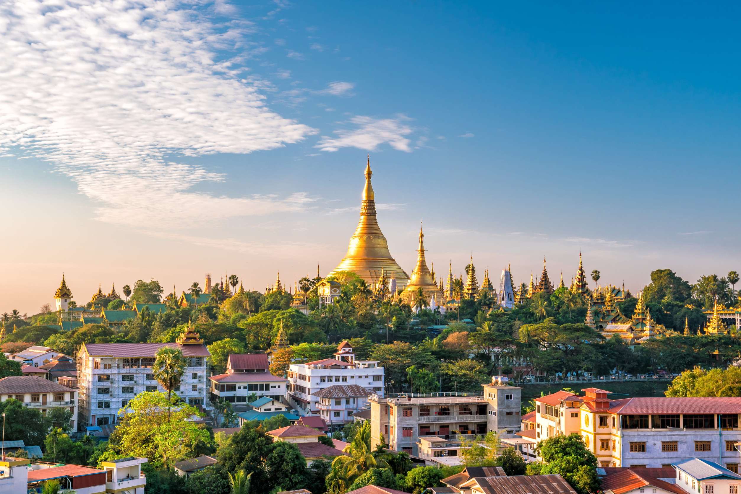 Yangon Skyline With Shwedagon Pagoda In Myanmar