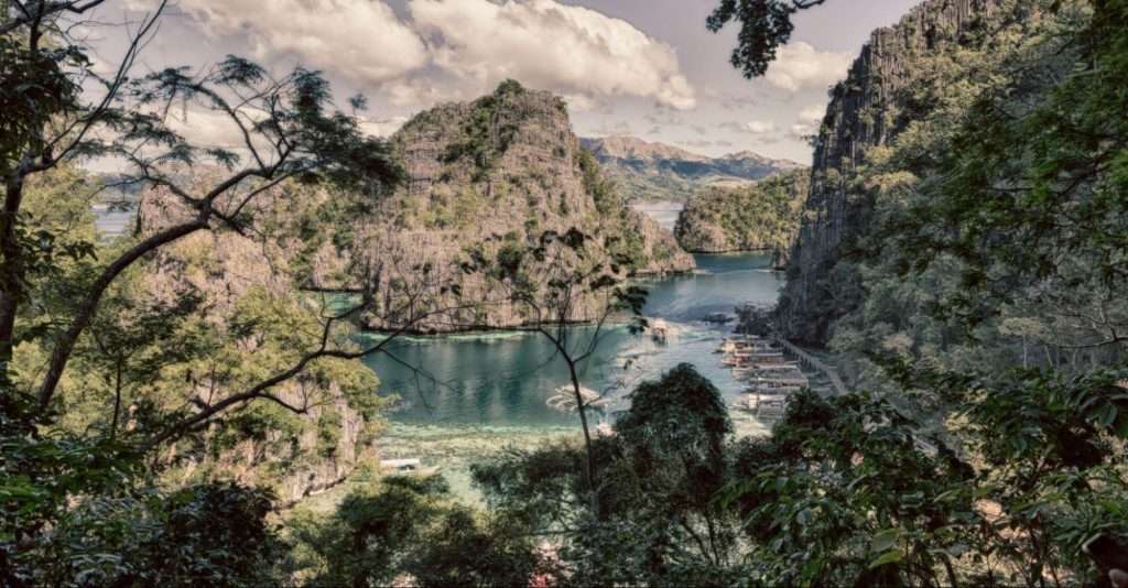 philippines view from a cliff of the beautiful paradise bay and tropical lagoon