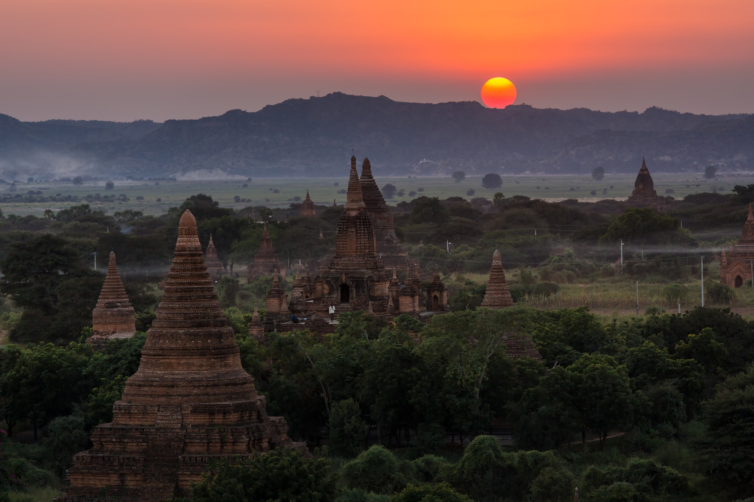 Scenic sunrise above Bagan in Myanmar