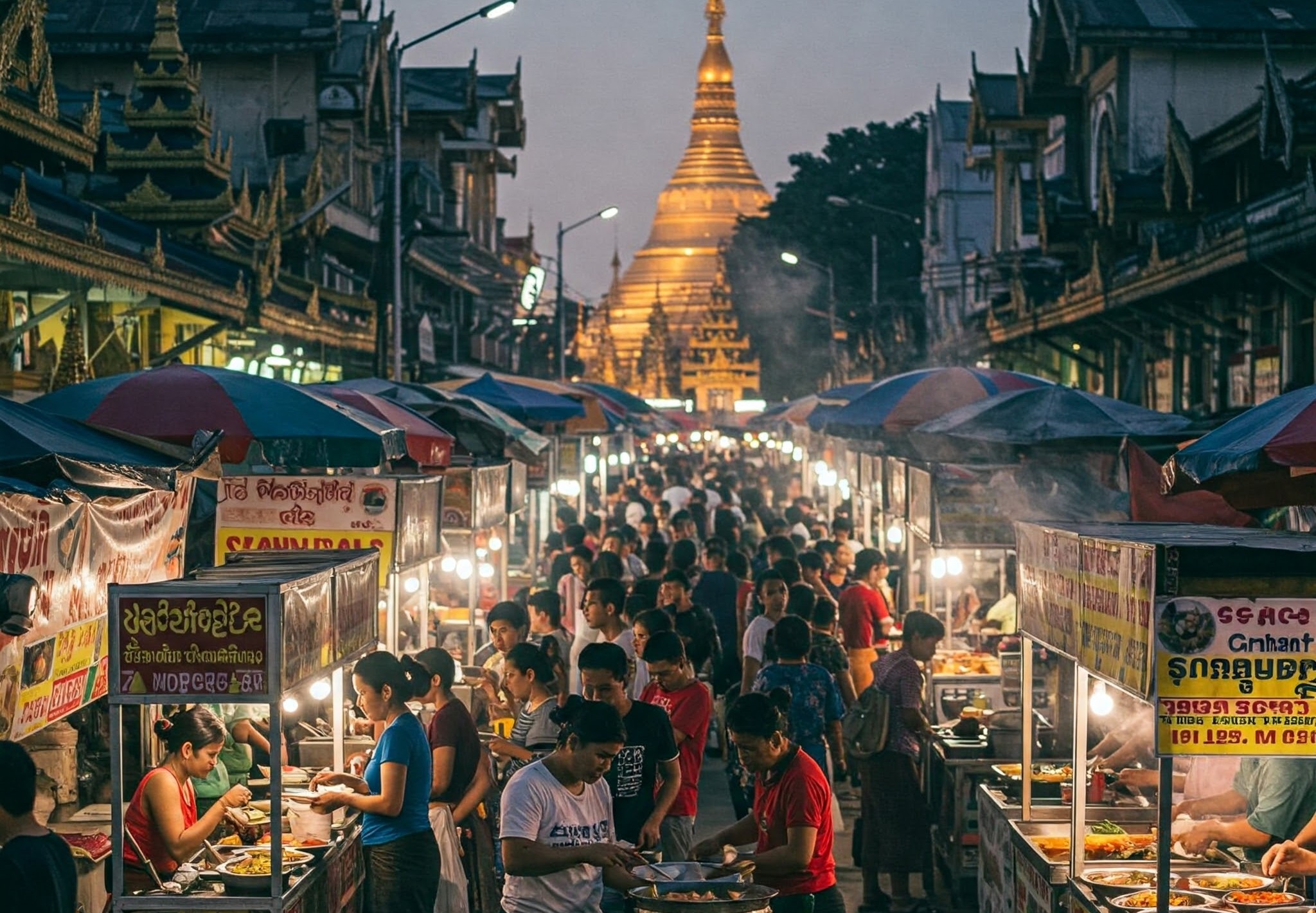 Street foods in Yangon, Myanmar. Yangon is Myanmar largest city and its most important commercial centre