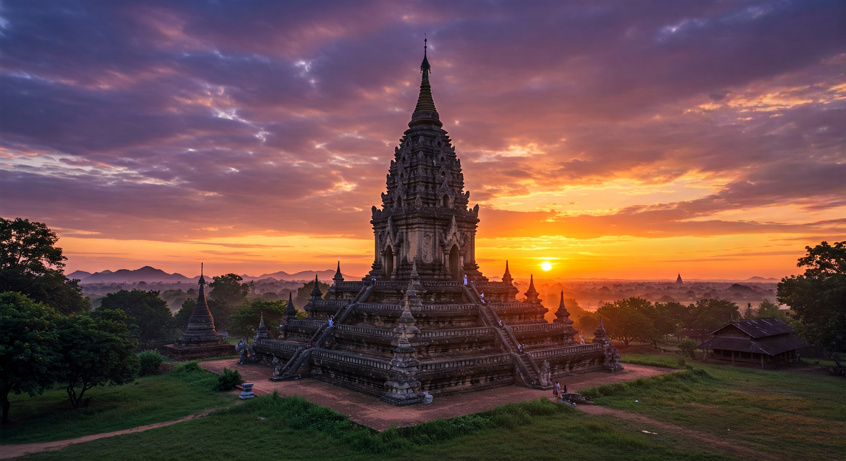 Pagoda at sunset at Bagans ancient temples in Northern Myanmar, Burma